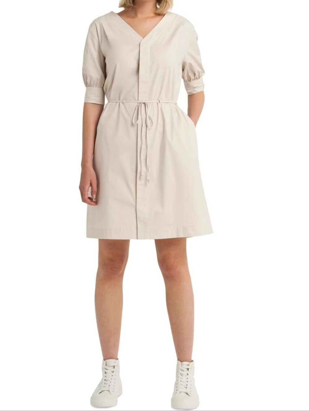 Halston Heritage Cream V-Neck Tie-Waist Mini Dress